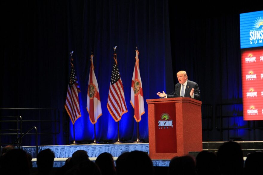 Front-runner Donald Trump said border patrol agents in Texas are told to stand down. “When I’m there they’re gonna be told just the opposite, believe me,” he said. Photo: Ariella Phillips/WUFT News