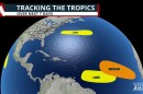 Tropical outlook showing the chance of development across the Atlantic basin for August 10, 2026.