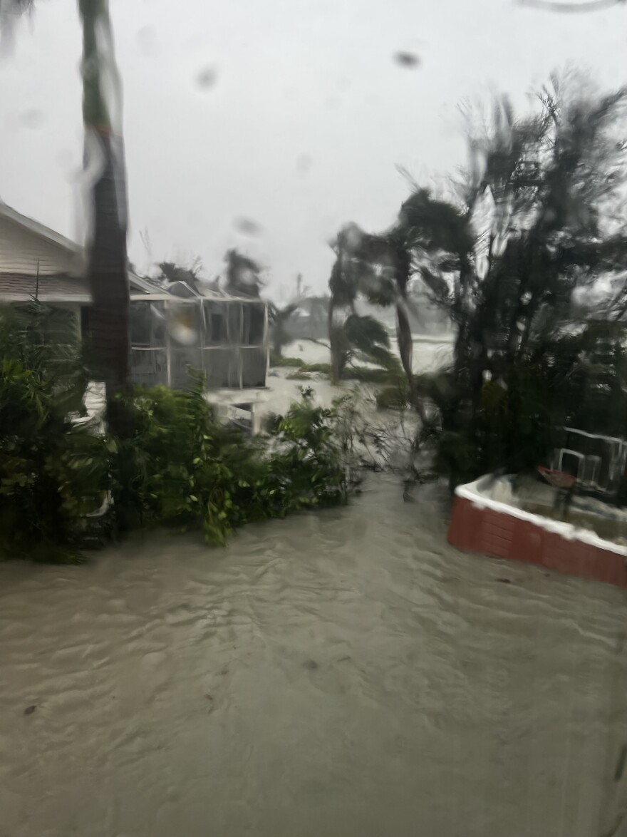 A neighbor's hot tub floats by Carolyn Bradbury Schwartz's home in Sanibel, Florida, on Sept. 28, 2022, during Hurricane Ian's catastrophic storm surge. (Photo courtesy of Carolyn Bradbury Schwartz/Fresh Take Florida)