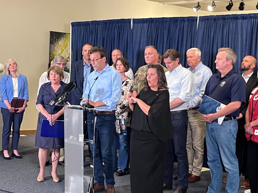Washington Governor Bob Ferguson speaks at a press conference at Spokane City Hall on August 10, 2026.