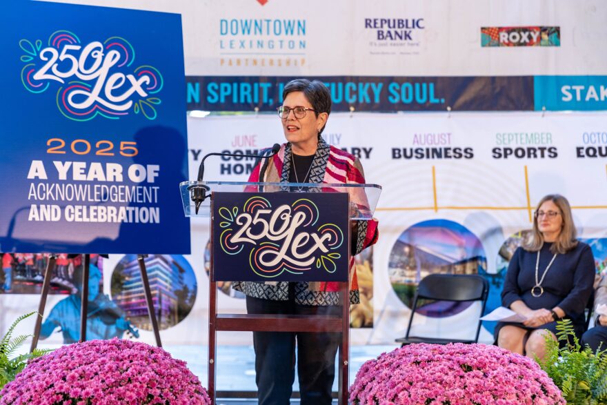 Mayor Linda Gorton speaks during the 250Lex Kickoff press conference Oct. 10, 2024. Photo by Brandon Dunstan