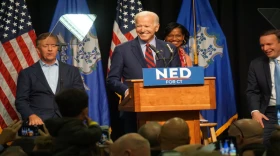Joe Biden campaigning for Ned Lamont, Jahana Hayes and Chris Murphy in 2018. Lamont was the first to return the favor.