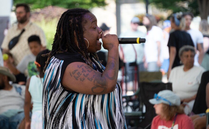 Poetiic performs at For Dayton By Dayton on Saturday, June 10, 2023, in Dayton, Ohio. (Ruthie Herman for WYSO)