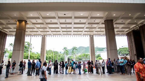 Attendees wait to enter the House and Senate chambers at the Hawaiʻi State Capitol on opening day of the legislative session on Jan. 21, 2026.