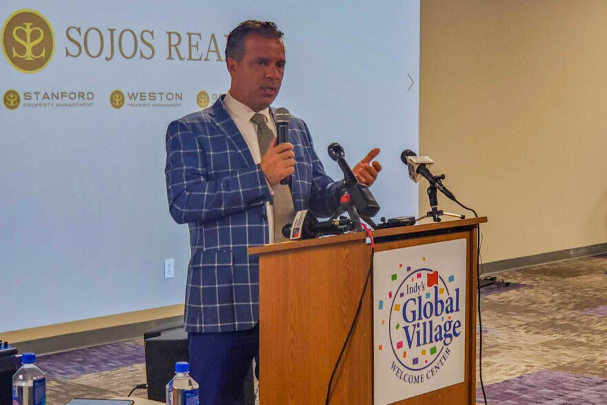 Sojos Capital principal Fabio de la Cruz announces his company plans to revitalize a portion of northwest Indianapolis and make it a global destination. (Samantha Horton/IPB News)