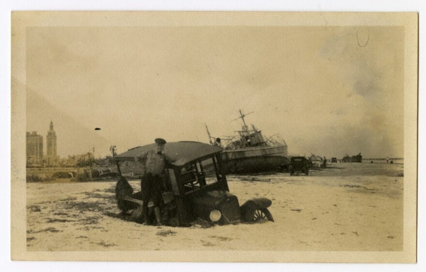Vehicles and boats were among the scenes of destruction left by the 1926 hurricane.