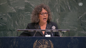 Tina Cordova, founder of the Tularosa Basin Downwinders Consortium, spoke Aug. 31, 2026, to the United Nations General Assembly to commemorate the International Day against Nuclear Tests.