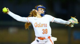 Florida right-handed pitcher Katelynn Oxley (39) throws during an NCAA softball game against USF, Wednesday, April 8, 2026, in Gainesville, Fla. (Noah Lantor/WRUF)