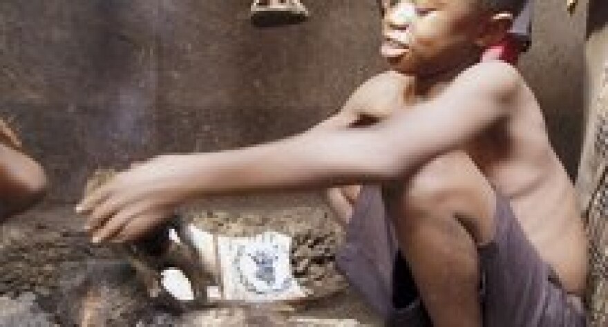 A young Sri Lankan boy prepares a monkey as \"bush meat\" for his meal.