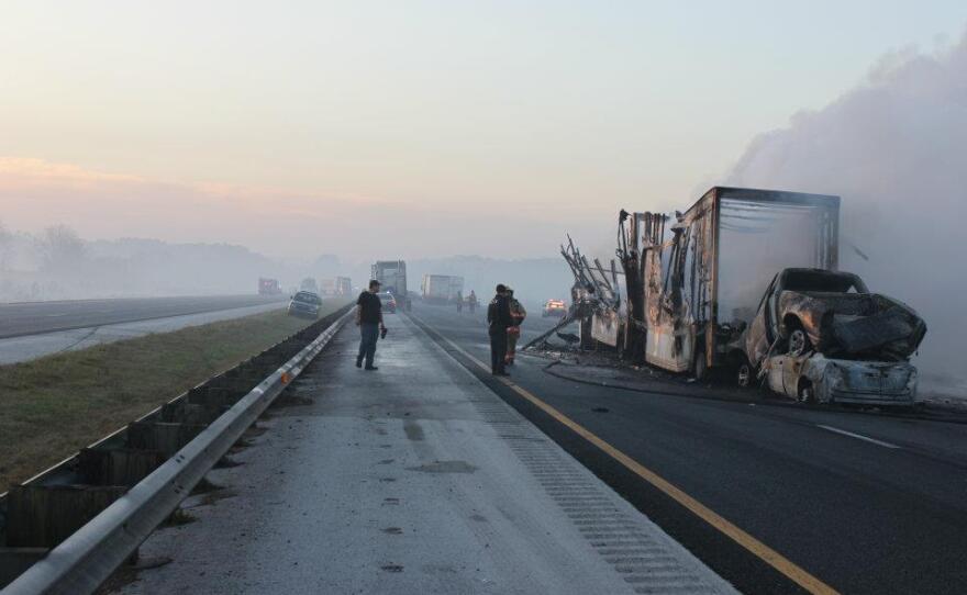 Aftermath of the deadly pile-up on January 29, 2012 south of Gainesville, Florida.