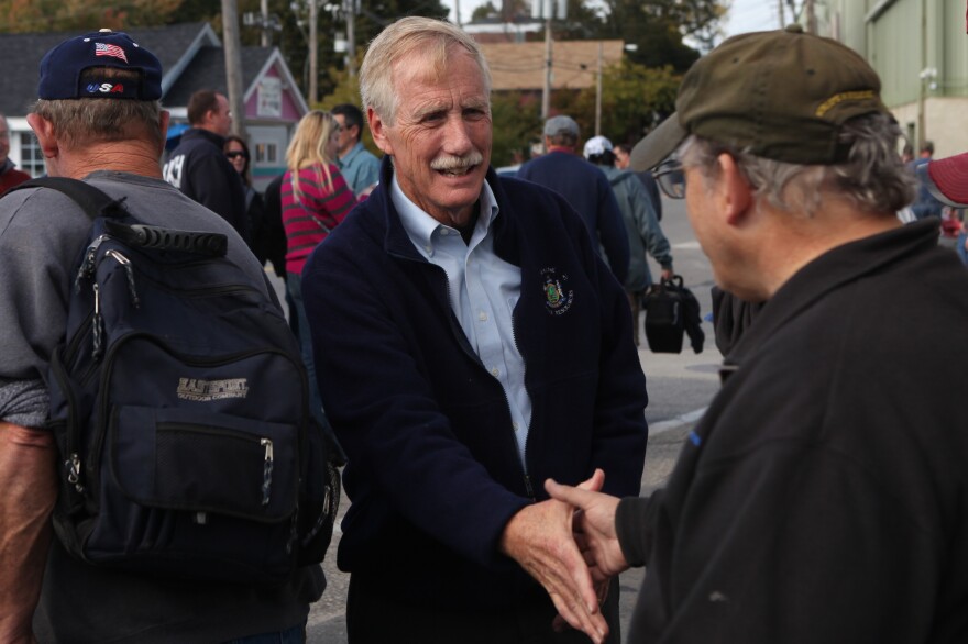 Former Maine Gov. Angus King, an independent candidate for the U.S. Senate, greets potential voters Oct. 1 in Bath, Maine.