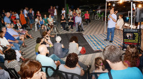 The Peace Square, an open public dialogue on peace and reconciliation, held by Parents Circle Families Forum in Tel Aviv in 2014. (Courtesy)