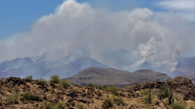 A portion of the Bush fire burns through the Tonto National Forest, Tuesday, June 16, 2020, as seen from Apache Junction, Arizona. (Matt York/AP)