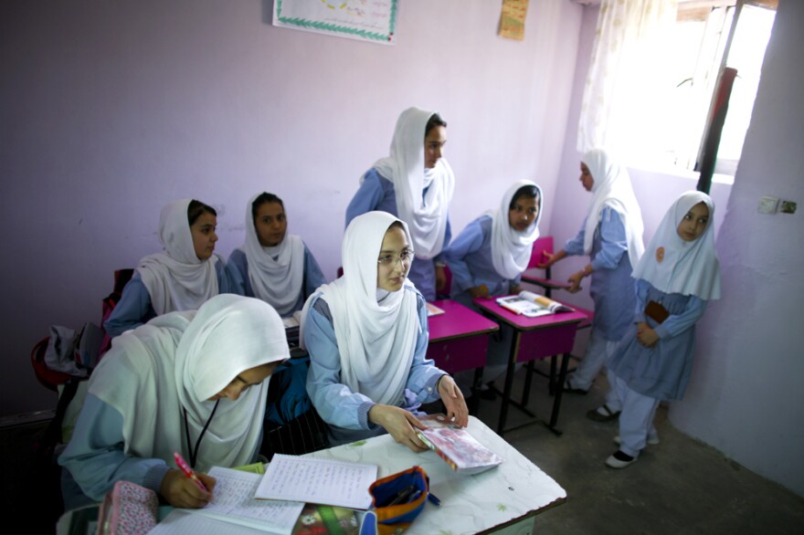 These girls are the lucky ones — they've been able to stay in school while many of their peers have dropped out. <em>From the story "<a href="http://www.npr.org/sections/goatsandsoda/2015/10/15/447570460/meet-the-cool-girls-at-a-high-school-in-kabul-15girls" target="_blank">Meet The Cool Girls At A High School In Kabul: #15Girls</a>," 2015.</em>