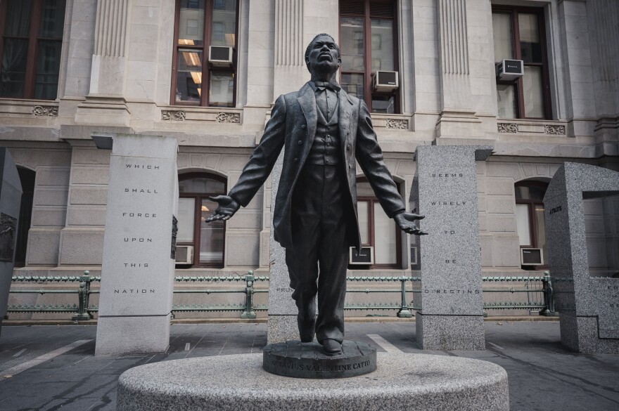 The Octavius V. Catto Memorial statue outside of City Hall in Philadelphia, PA, on Thursday September 5 2024.(Hannah Yoon for Votebeat)