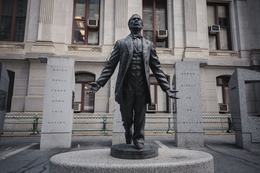 The Octavius V. Catto Memorial statue outside of City Hall in Philadelphia, PA, on Thursday September 5 2024.(Hannah Yoon for Votebeat)