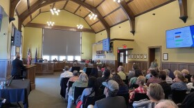 A crowd sits in attendance at the BWL's rate hike public hearing. 