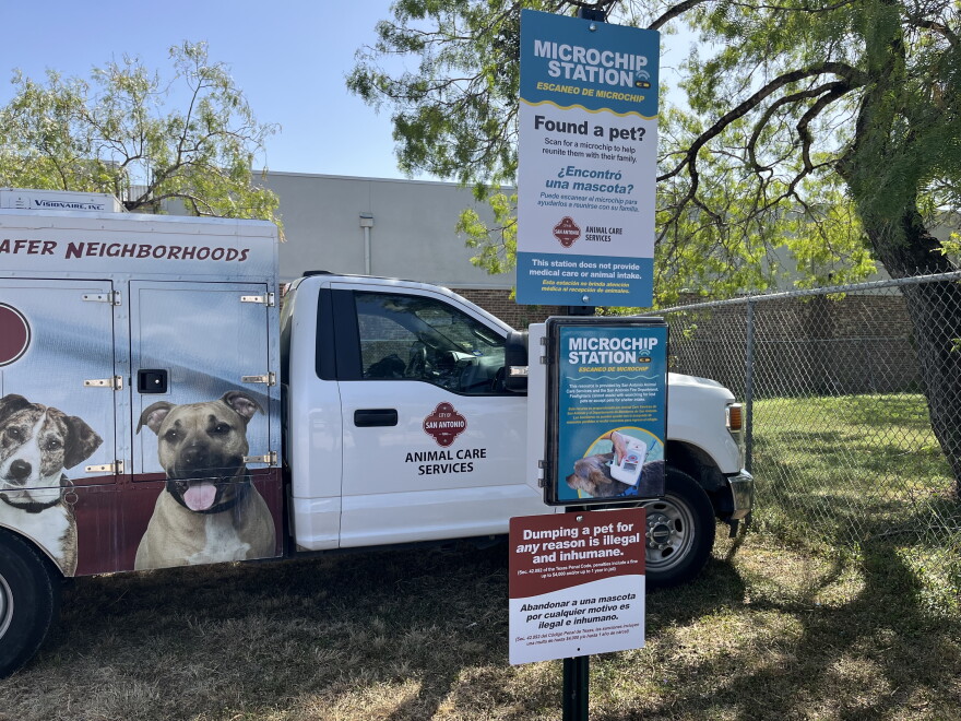 A pet microchip station at the District 5,6 and 7 fire station location at 4140 Culebra Rd., San Antonio, TX.