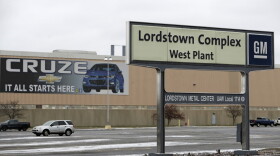 A sign is displayed at General Motors Lordstown West plant Tuesday, Nov. 27, 2018, in Lordstown, Ohio. (Tony Dejak/AP)