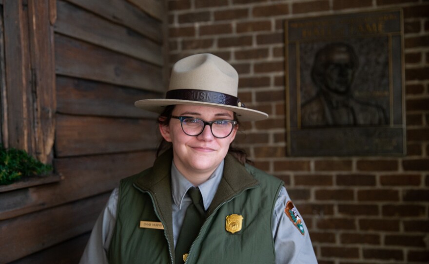 National Park Service ranger Emma Murphy poses for a portrait at the Andrew Johnson National Historic Site in Greeneville, Tenn.