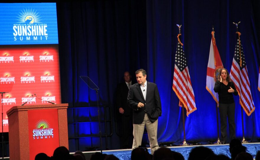 Sen. Ted Cruz, the second candidate to speak, promised to move the U.S. embassy in Israel to Jerusalem, and to end Common Core. Photo: Ariella Phillips/WUFT News