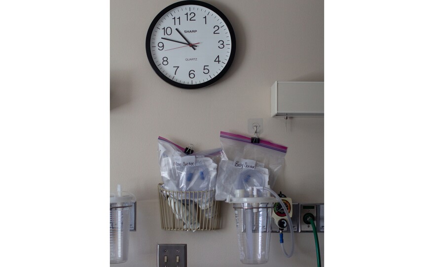 Resuscitation devices for mother and baby hang above a hospital bed in a delivery room at Syringa Hospital in Grangeville, Idaho on Friday, May 29, 2026.