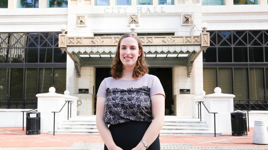 Jacksonville Chief Resilience Officer Anne Coglianese standing in front of City Hall.