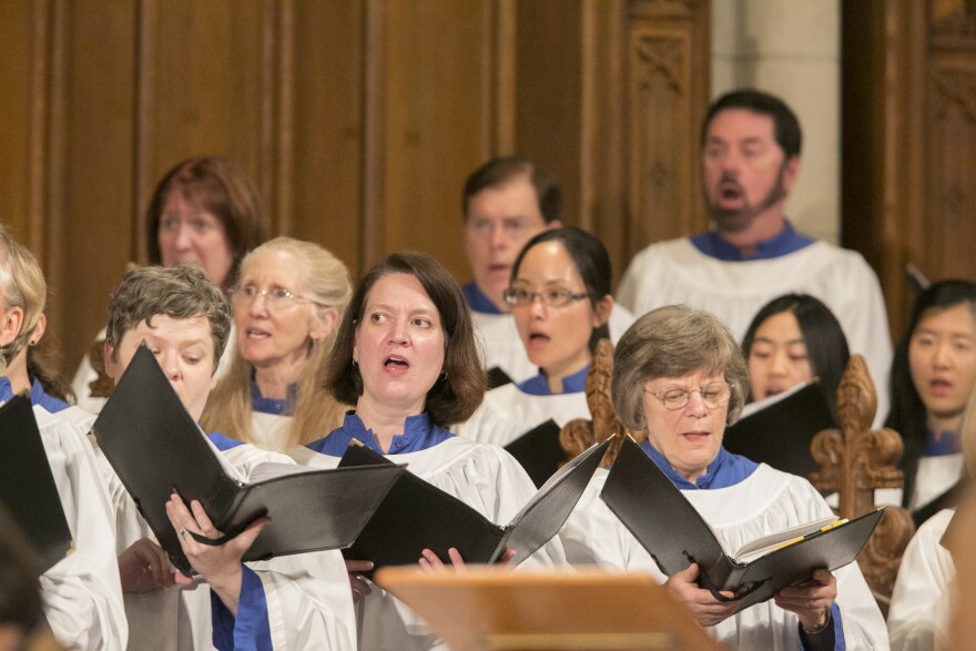 Members of the Duke Choir, conducted by Rodney Wynkoop, during the reopening of Duke Chapel on May 11, 2016.