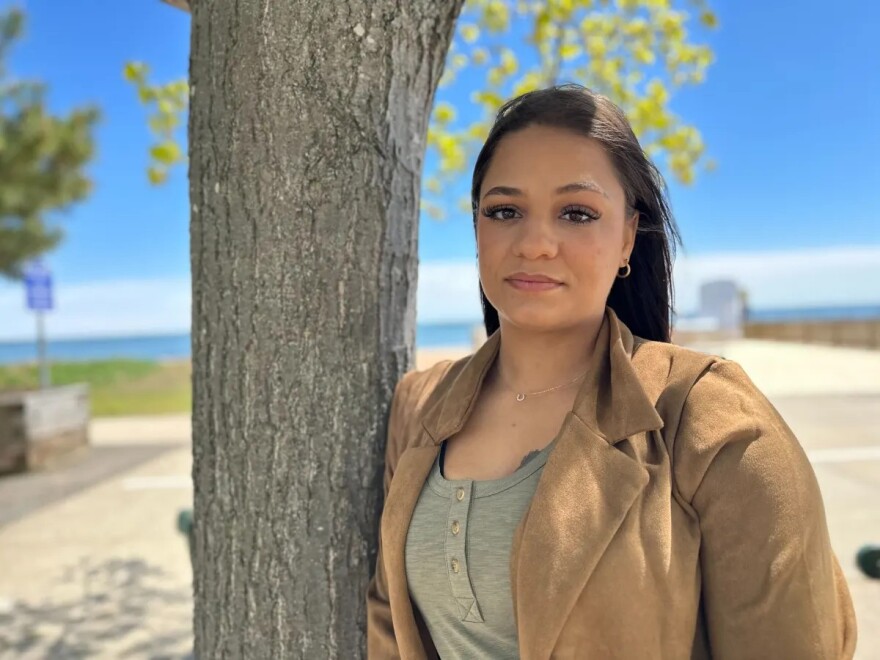 Rylee Carew, pictured in West Haven on May 7, 2026, has experienced turnover in the DCF system as a young child, teen and mother. She says unexplained shifts in social workers adds to the distrust and uncertainty kids already feel.