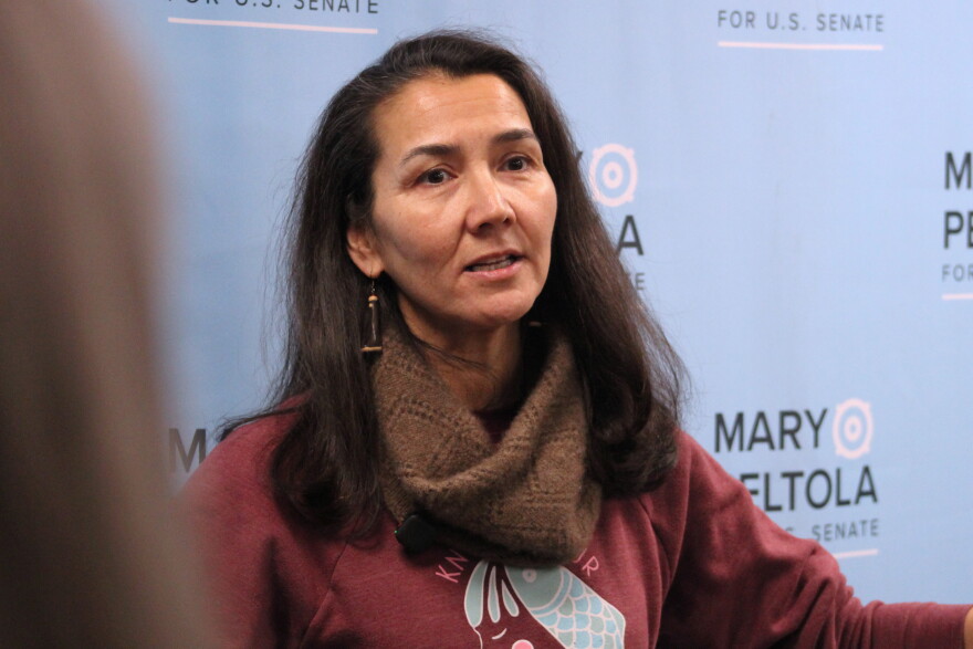 Former Democratic Congresswoman and U.S. Senate candidate Mary Peltola speaks to attendees at a campaign event on Wednesday, Oct. 28, 2026 in Soldotna, Alaska.