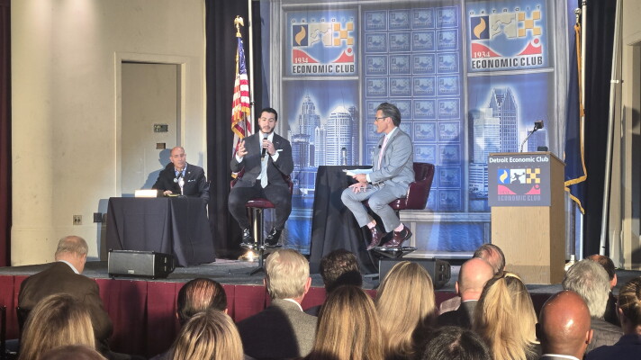 Michigan U.S. Senate candidate Abdul El-Sayed, a Democrat, speaks at the Detroit Economic Club forum on October 20, 2026.