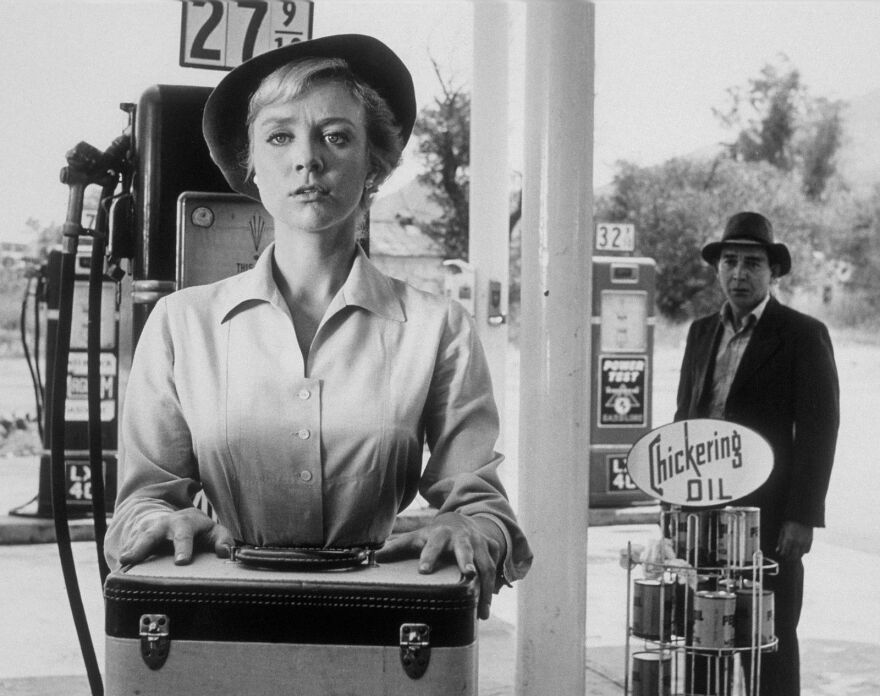 Inger Stevens and Leonard Strong in a scene from 'The Twilight Zone' episode "The Hitch Hiker," which aired January 22, 1960.