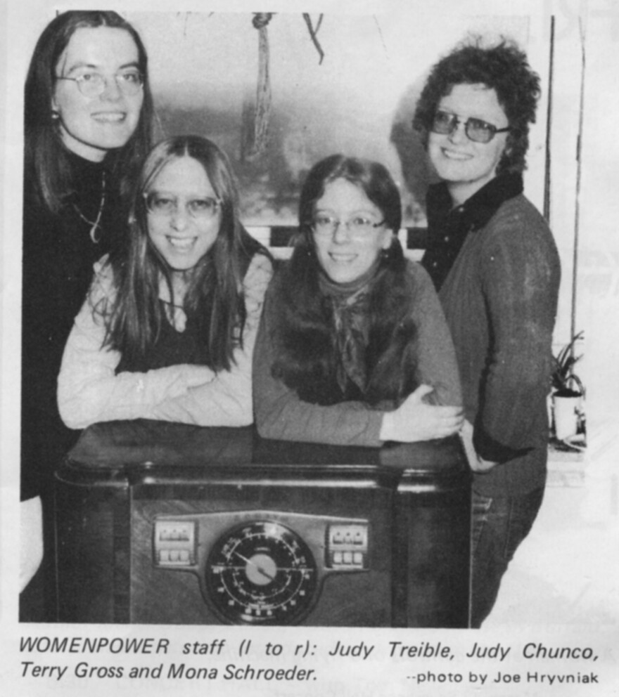 Old newspaper clipping with WomenPower radio show staff, including Terry Gross.