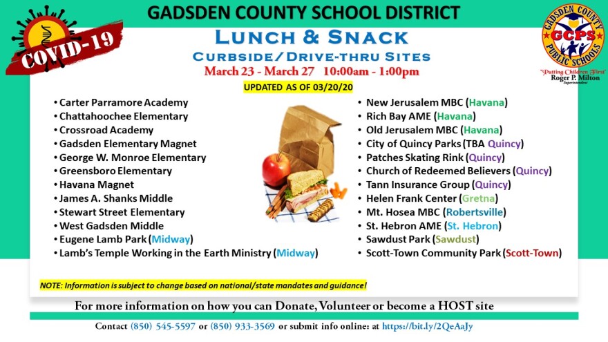 Gadsden County Schools Food distribution list