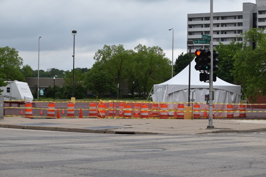 The COVID-19 testing site in the Civic Center parking lot at Fulton & Monroe. 