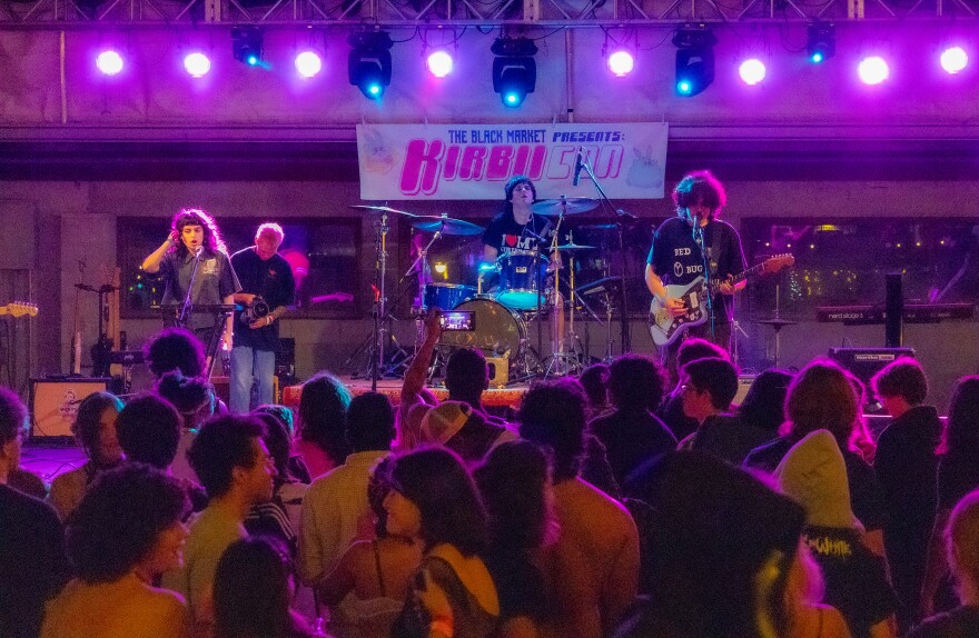 The Miami band Buko Boys Performs while dressed in a cosplay of the popular show “One Piece,” during Kirbiicon at Heartwood Soundstage in Gainesville, Fla., Saturday night, Sept. 30, 2023. (Sydney Johnson/WUFT News)