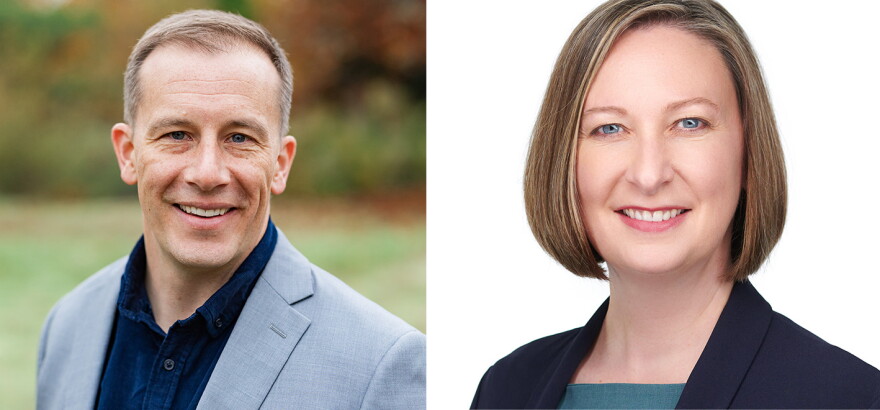 Left, East Lane County Commissioner challenger Jake Pelroy, right, incumbent Heather Buch.