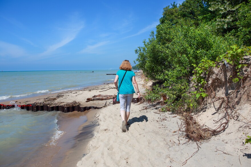 woman walking on beach