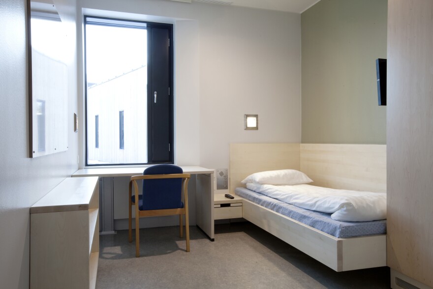 Prisoners at Halden have private rooms, which all have a fridge, desk and flat-screen TV. Inmates who don't follow the rules and attend classes and counseling are sent to conventional prisons.