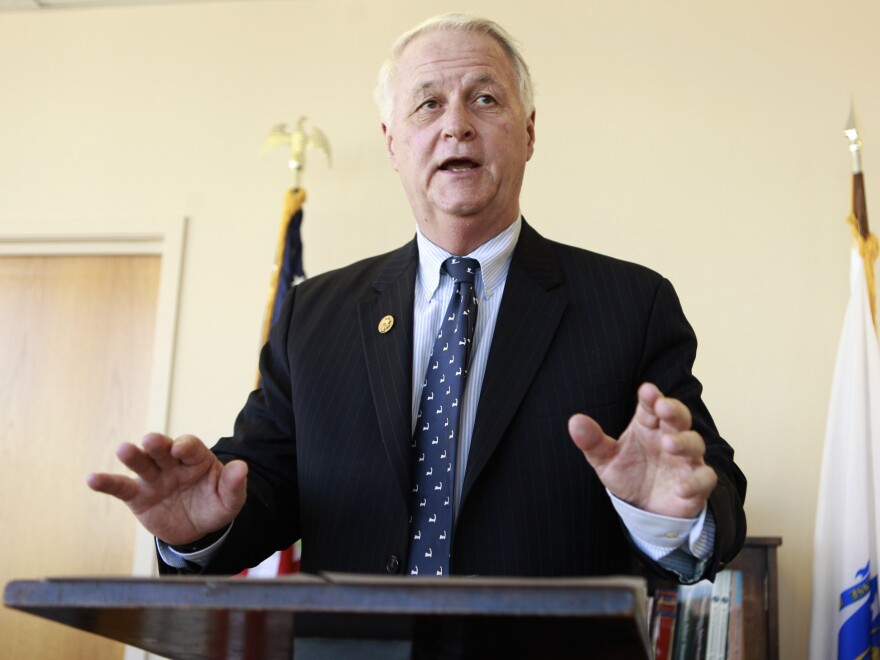 U.S. Rep. William Delahunt, D-Mass., faces reporters during a news conference in Quincy, Mass., on Feb. 22, 2010.