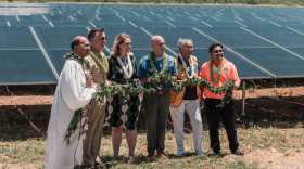 Service and community members attend a dedication ceremony on June 13 at the Kūpono Solar site.