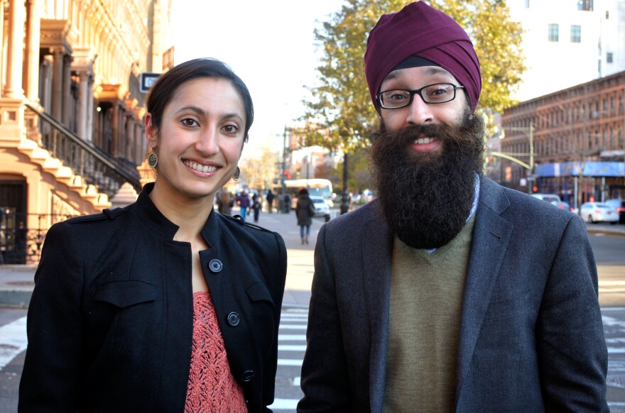 Manmeet Kaur and Prabhjot Singh in their neighborhood in Harlem.