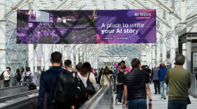 Visitors arrive to the Europe largest artificial intelligence event, AI Week 2026, in Rho, near Milan, Italy, Tuesday, May 19, 2026.