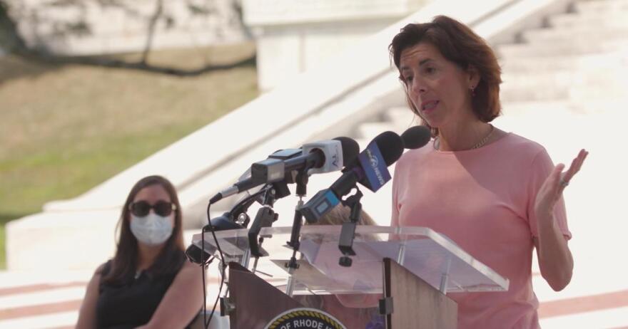 Former Governor of Rhode Island Gina Marie Raimondo during a press conference in 2020.