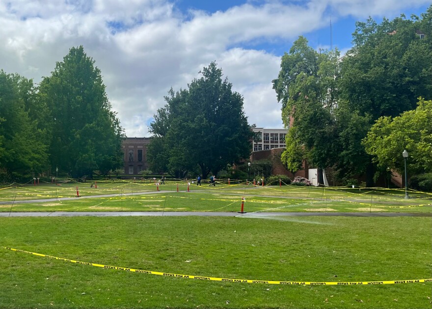 The grass at the original encampment site is closed for renovations.