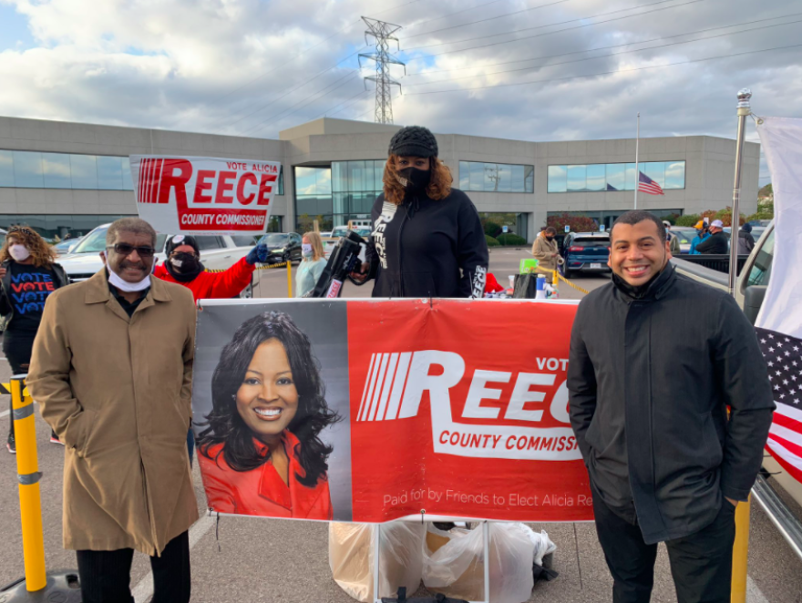 Now-Hamilton County Commissoner Alicia Reece, a Democrat, with supporters on the last day of early voting in Ohio.