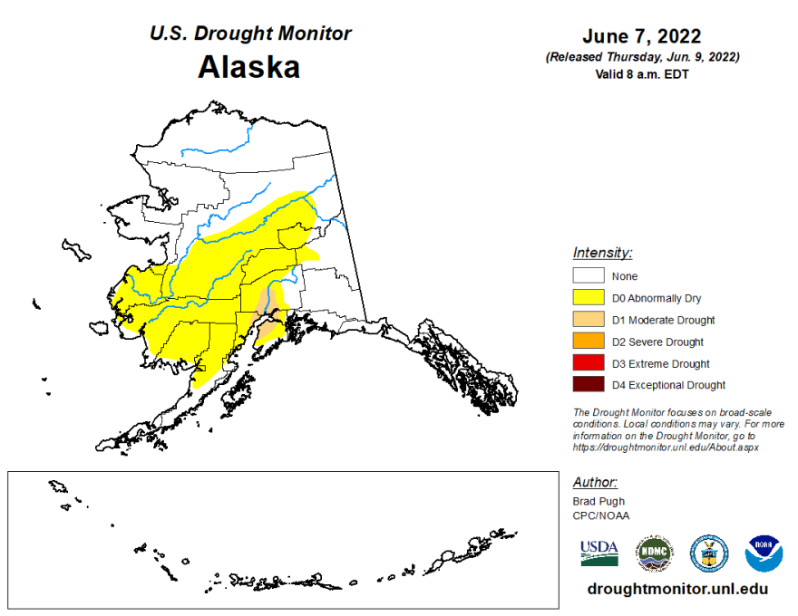 US. Drought Monitor Map for Alaska June 2022