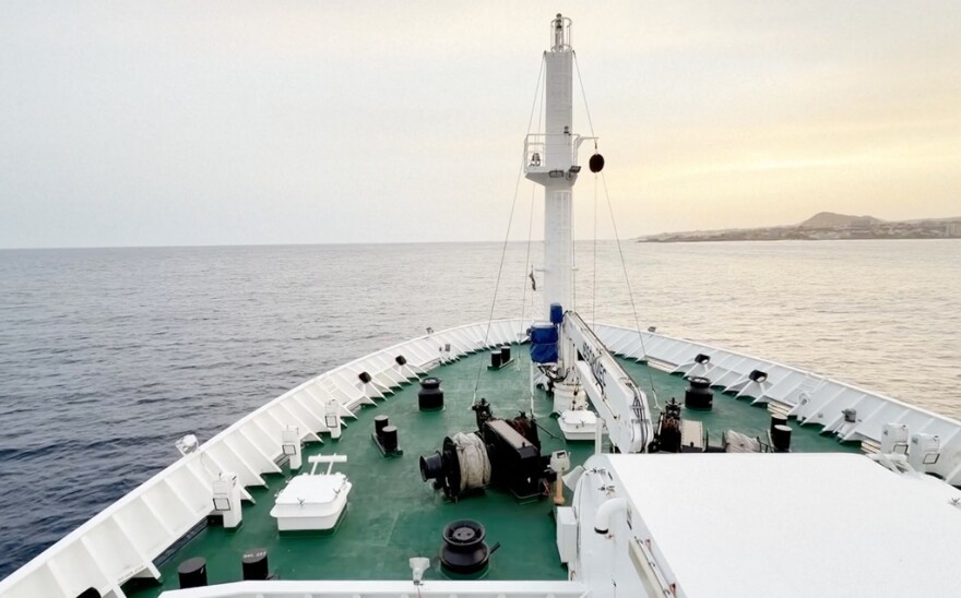 The Dutch-flagged MV Hondius, a cruise ship carrying nearly 150 people remains off Cape Verde on Monday, May 4, 2026 after three passengers died and several others fell seriously ill in a suspected hantavirus outbreak.