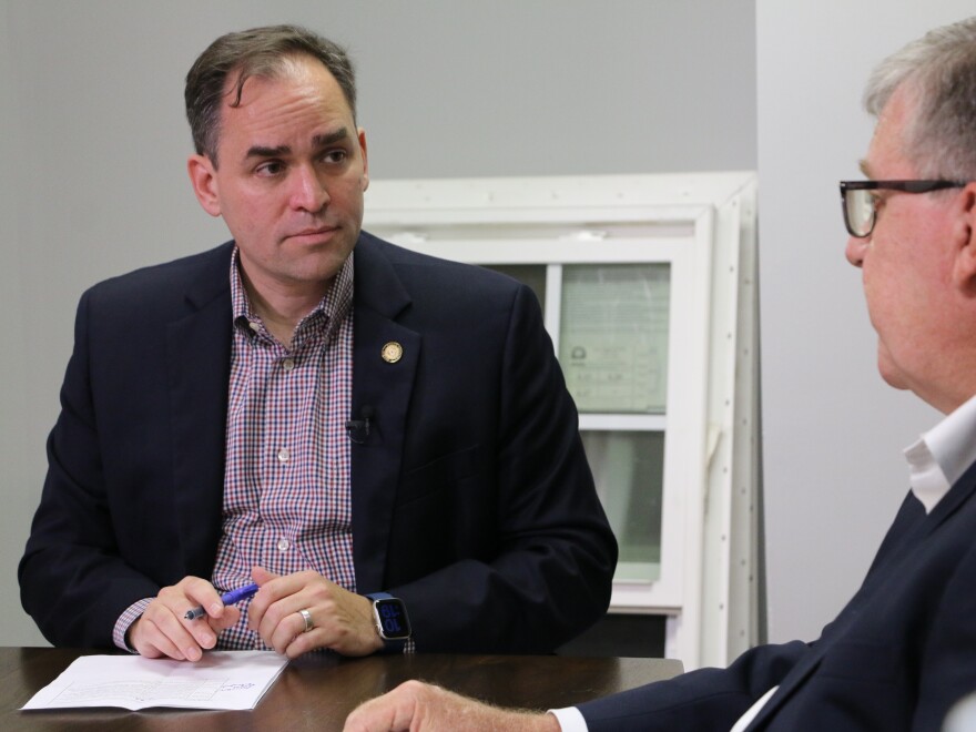 North Carolina congressional candidate Wiley Nickel, a Democratic state senator, hosts a roundtable discussion with affordable housing experts in Raleigh, N.C. on Oct. 3, 2022.