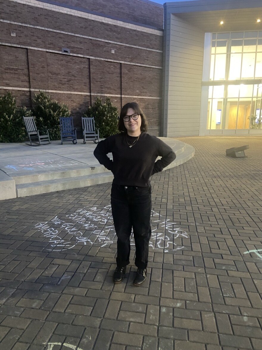 Mary Grace Bigelow outside of Highsmith Student Union on April 16th